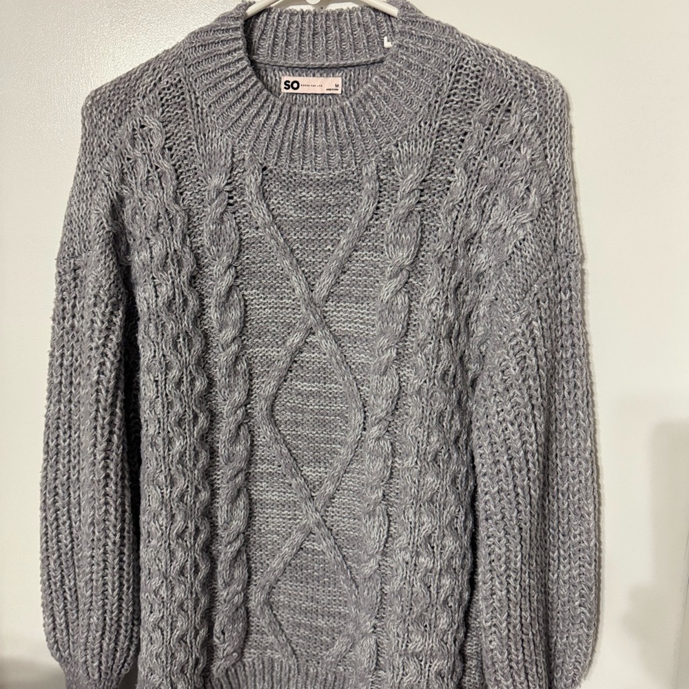 SO Heather Gray Cable Knit Sweater